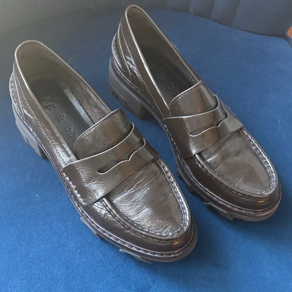 Rag & Bone Dark Brown Leather Loafers - Picture 1 of 13